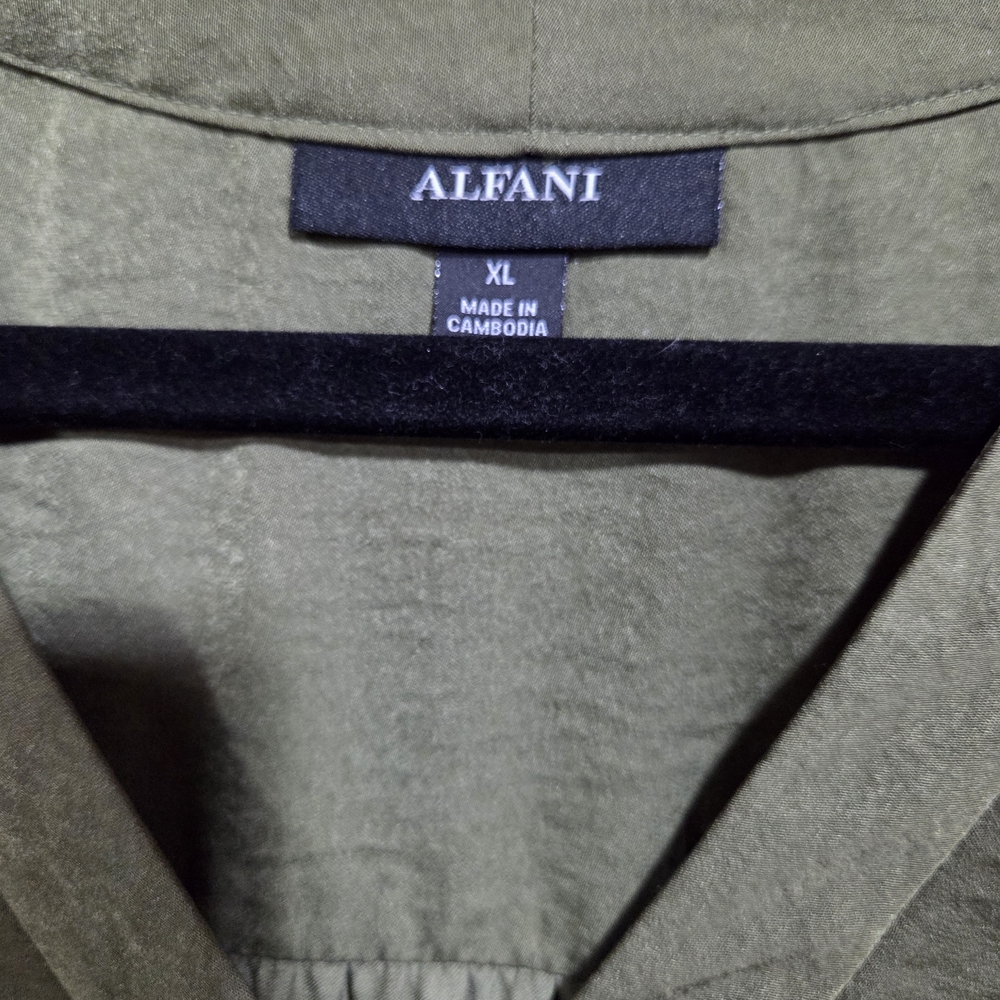 Alfani XL Olive Green Satin Look V-Neck Long Sleeve Blouse - Picture 5 of 6